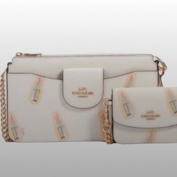 NWT Coach Poppy Lipstick Print Chain Strap Removable Card Case Crossbody… - Picture 1 of 10